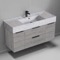 Grey Oak Bathroom Vanity With Marble Design Sink, Wall Mounted, 48